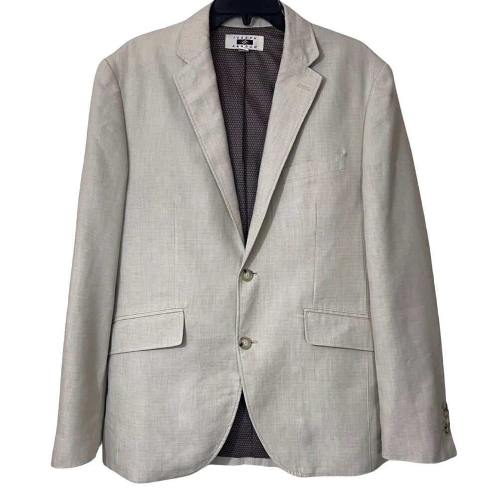 Joseph Abboud Two Button Jacket Mens Size M Beige Linen Blend Sport Coat Blazer